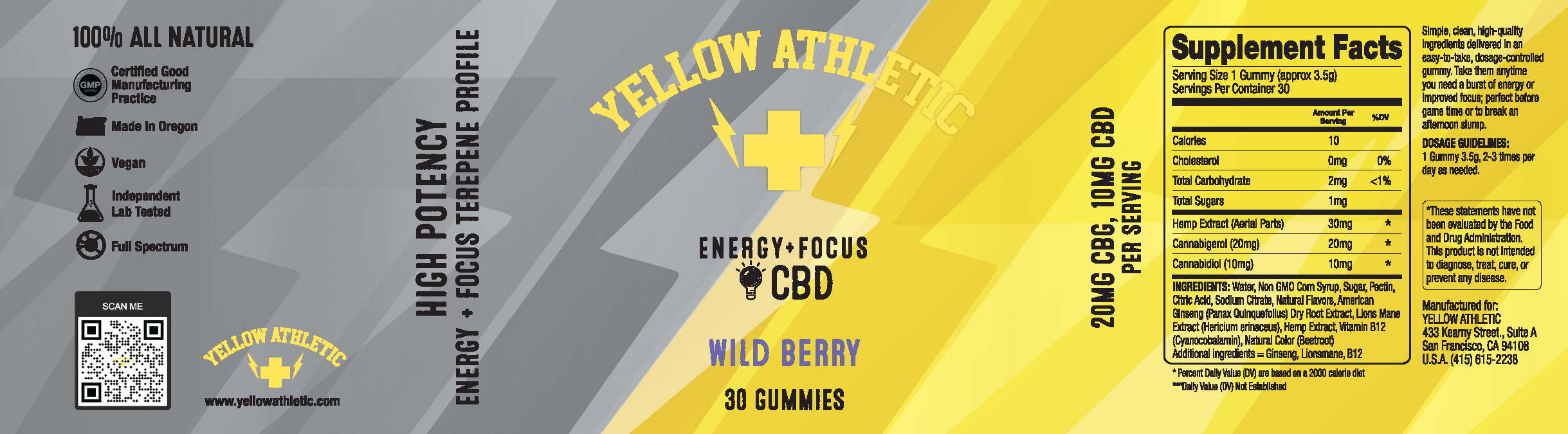 Anytime Recovery, Focus + Energy - CBD Gummies (30 count) Supplement Facts